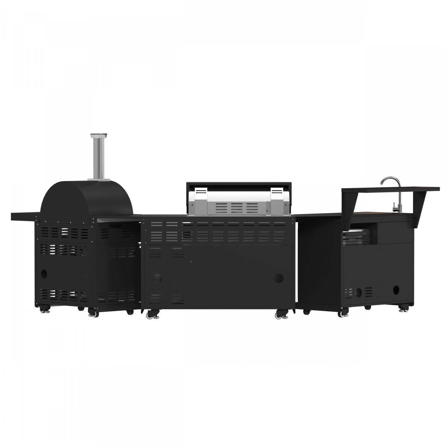 Forno All'Aperto Black Countertop Outdoor Kitchen with 74,600 BTU BBQ, Pizza Oven and Bar Module - FODKT2551BLK