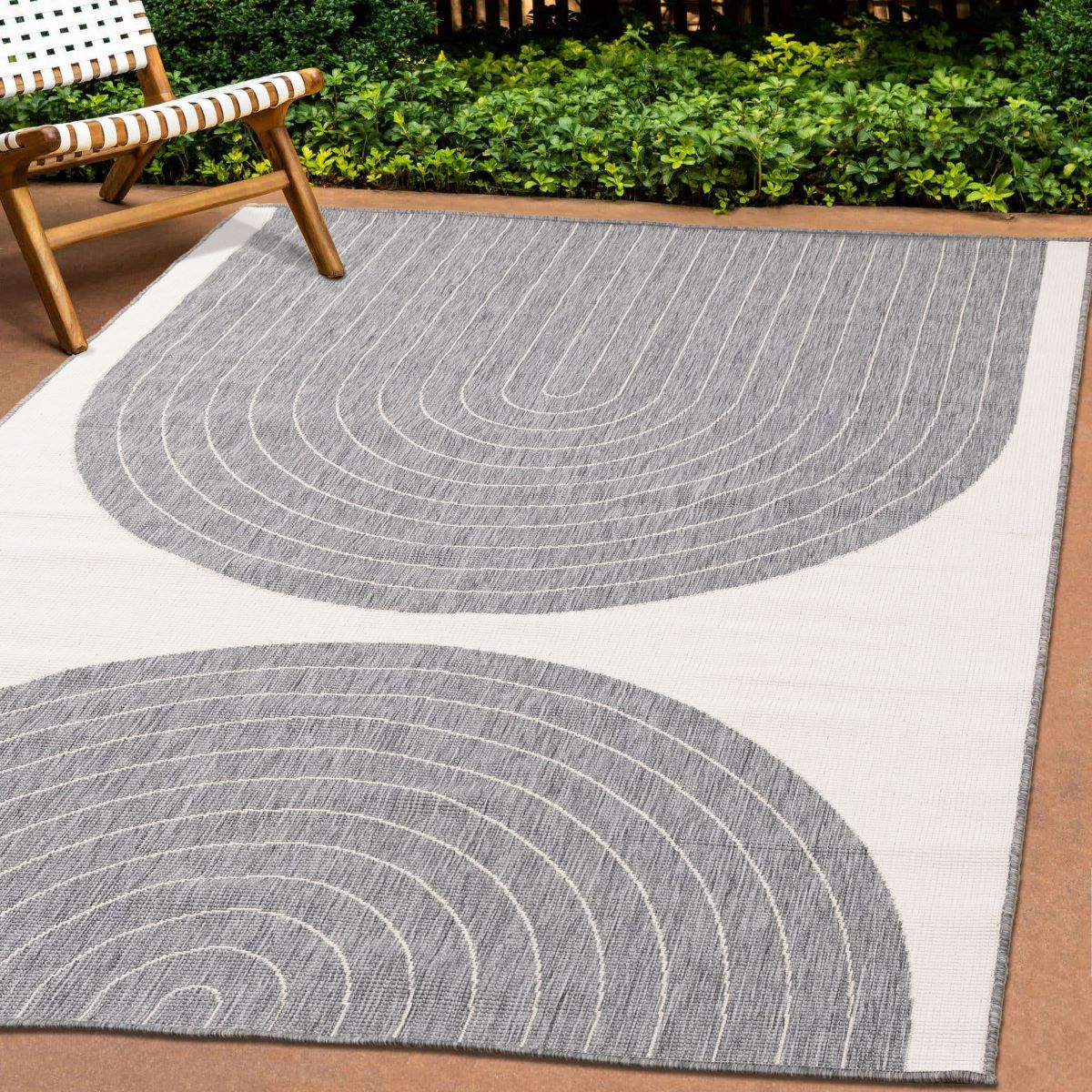 Summer Breeze 6'7" x 9'6" Outdoor Rug Double Arches - Grey, White