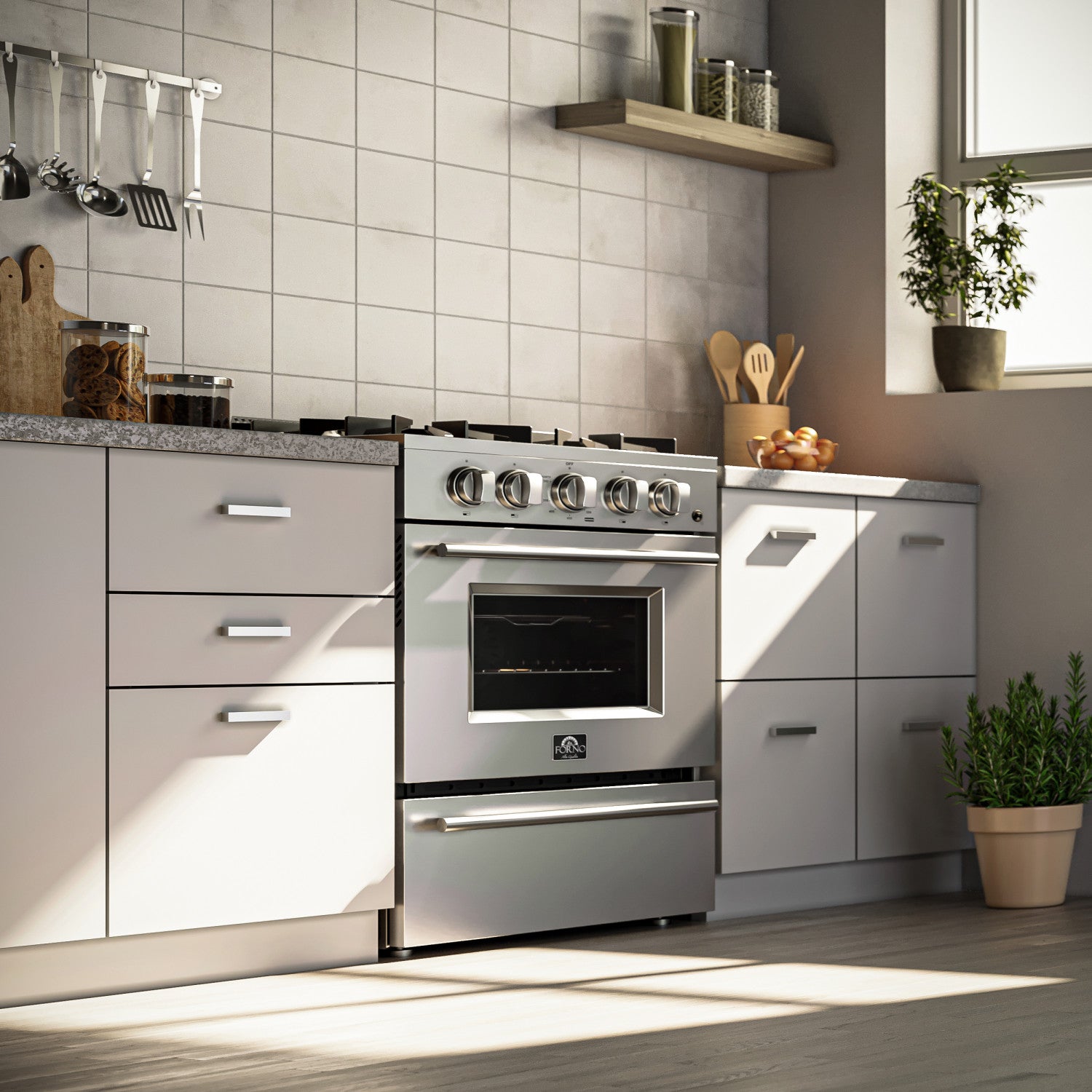 Forno Breno 24" Stainless Steel Freestanding Gas Range with Air Fry (2.3 Cu. Ft.) - FFSGS6290-24