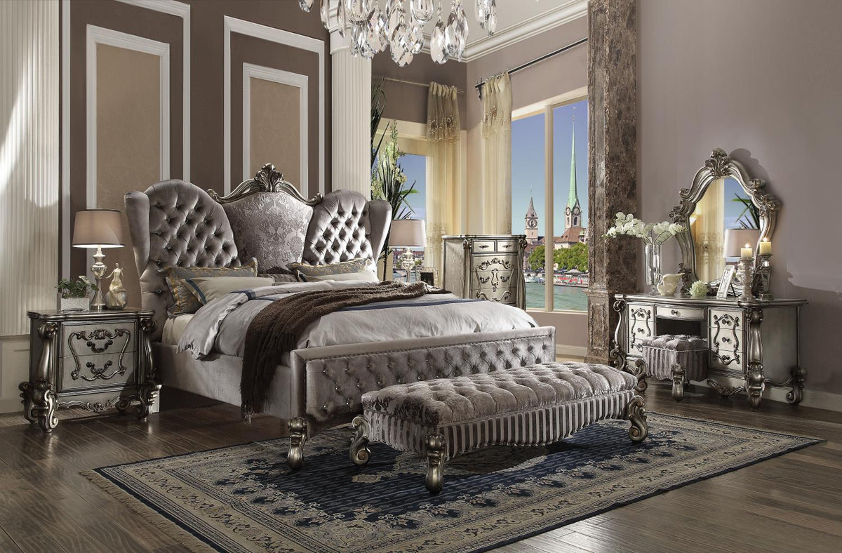 Escalera Queen Bed - Velvet and Antique Platinum