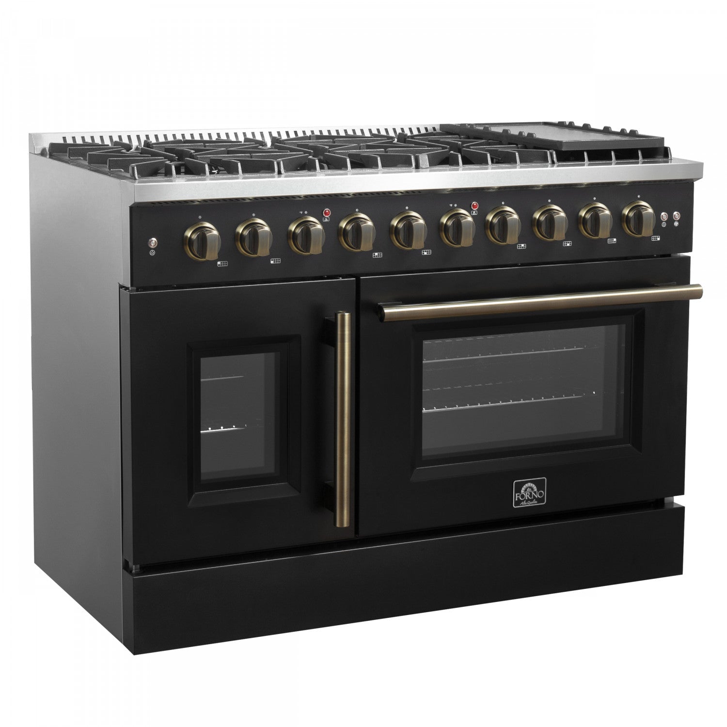 Forno Galiano 48" Black Freestanding Double Oven Gas Range (6.58 Cu. Ft.) - FFSGS6444-48BLK