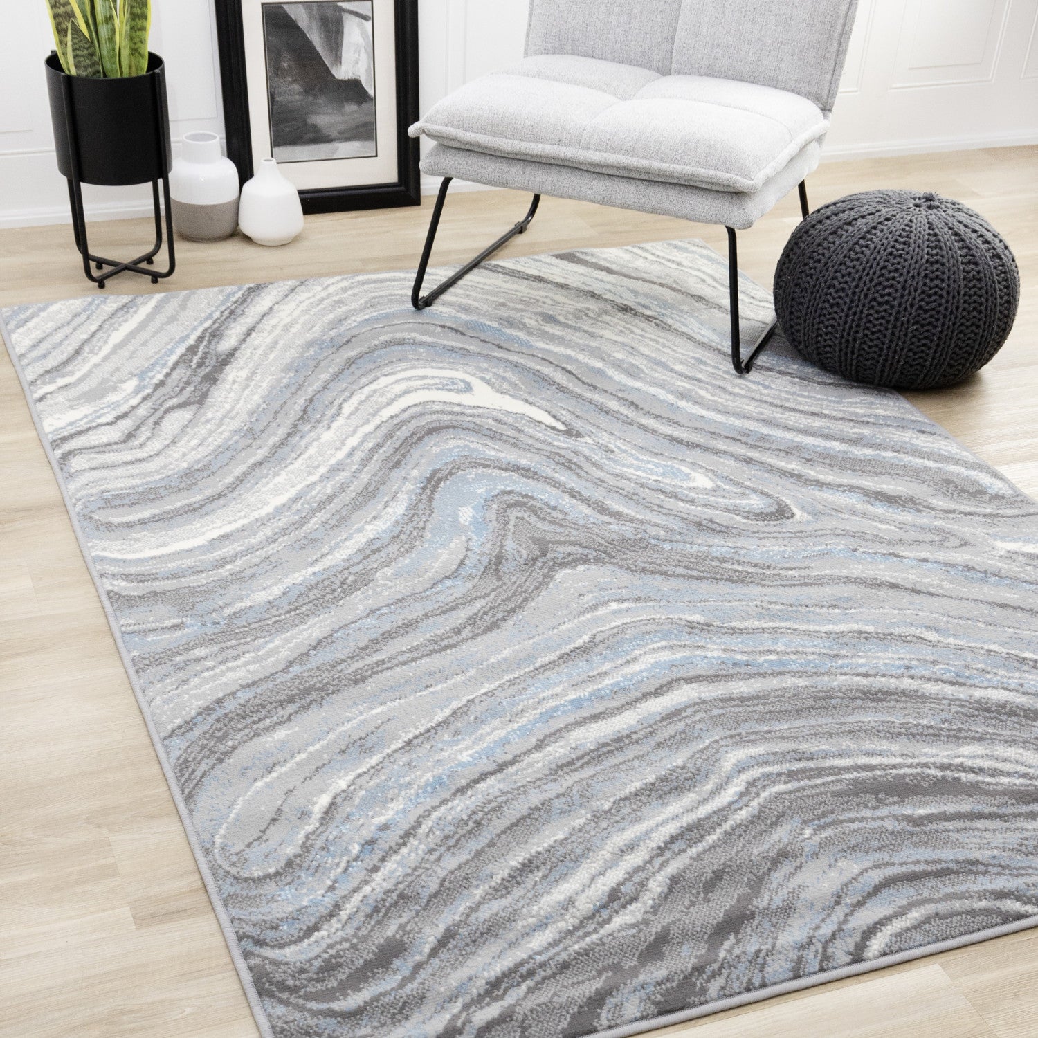 Functional Modern Area Rug - 5' X 8' - Blue/Grey