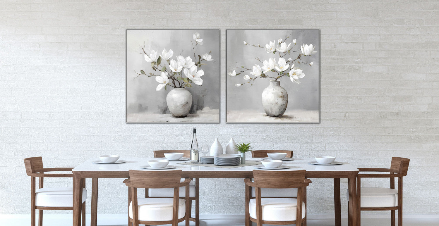 Magnolia Whispers I Wall Art - White/Grey - 32 X 32