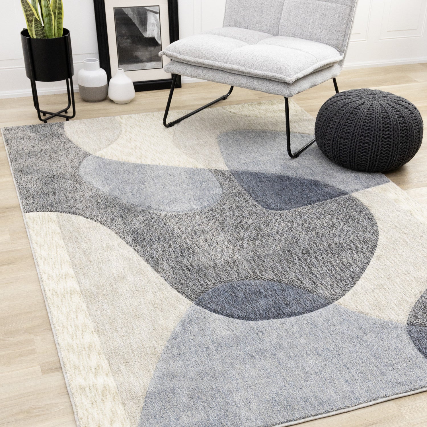 Recycled Polyester Modern Teardrop Area Rug - 8' X 11' - Blue/Grey