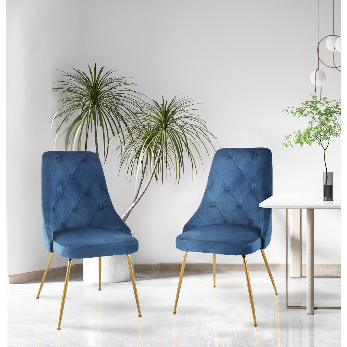 Peacock Velvet Dining Chair - Blue/Gold- Set of Two