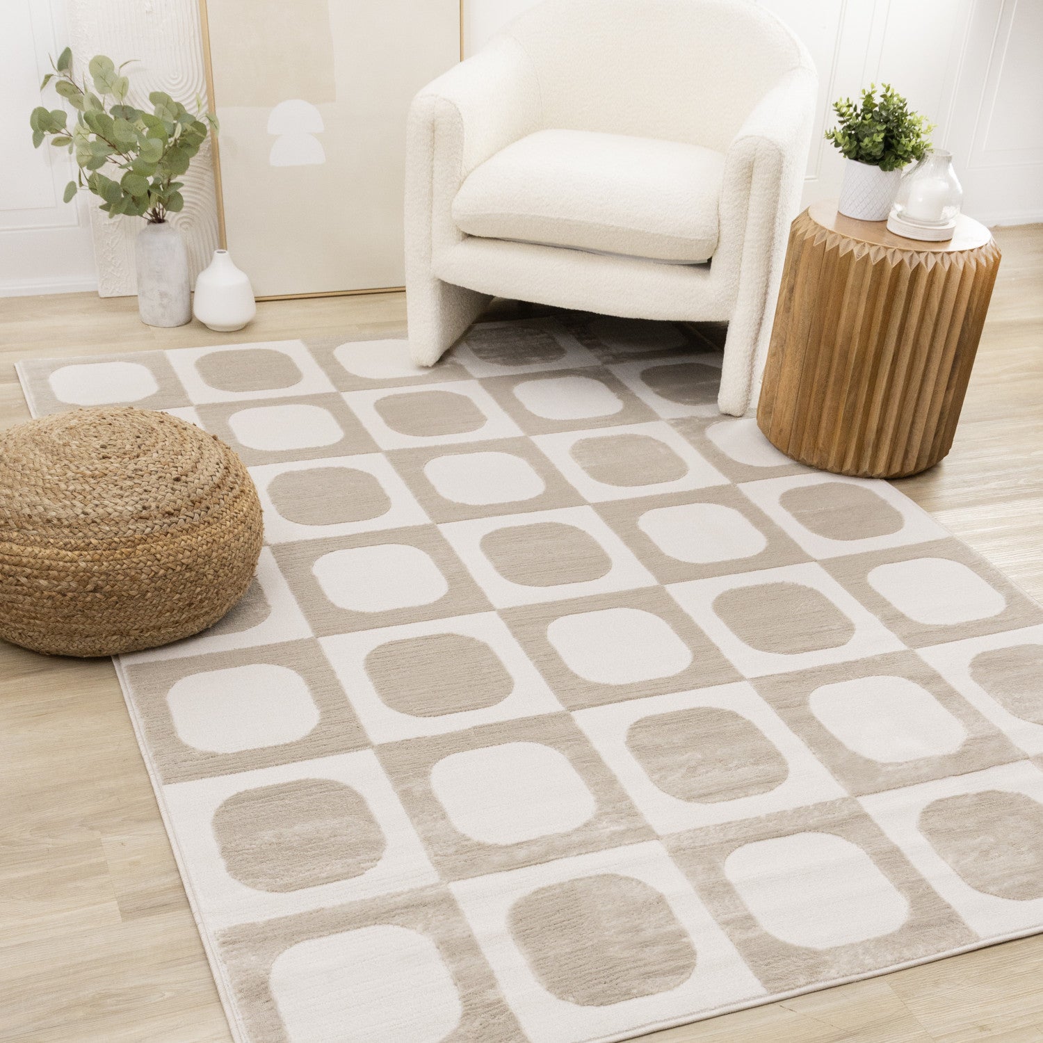 Logan Contemporary Modern Area Rug - 5' X 8' - Beige/Cream