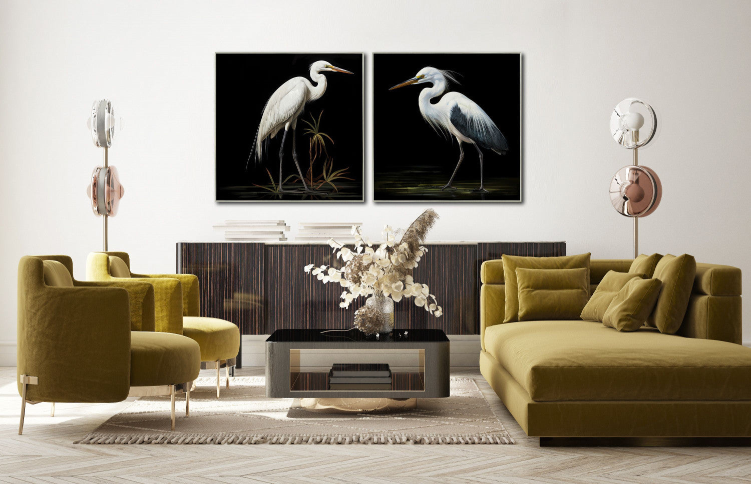 Moonlight Egret I Wall Art - Black/White - 32 X 32