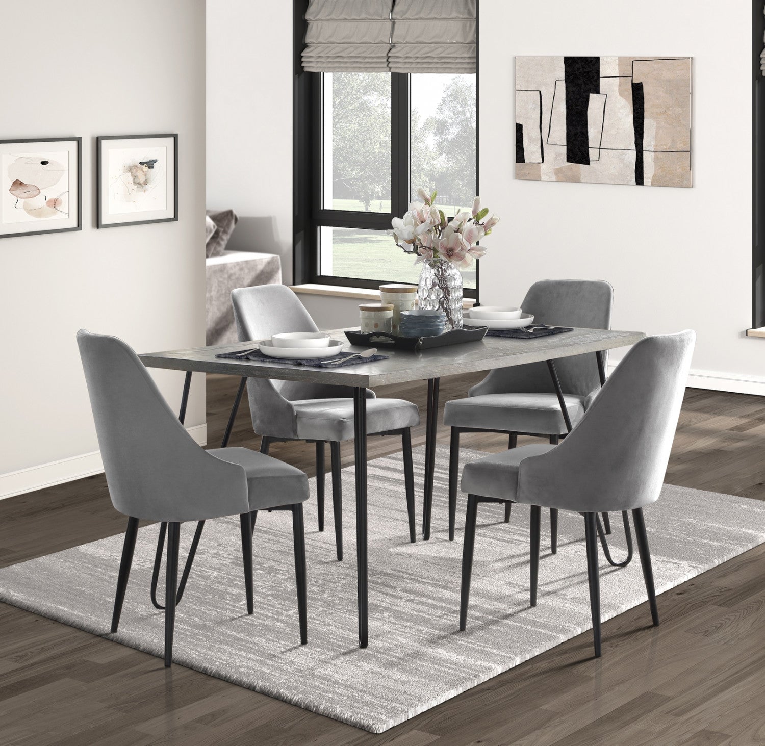Eugenie Velvet Dining Chair - Grey - Set of Two