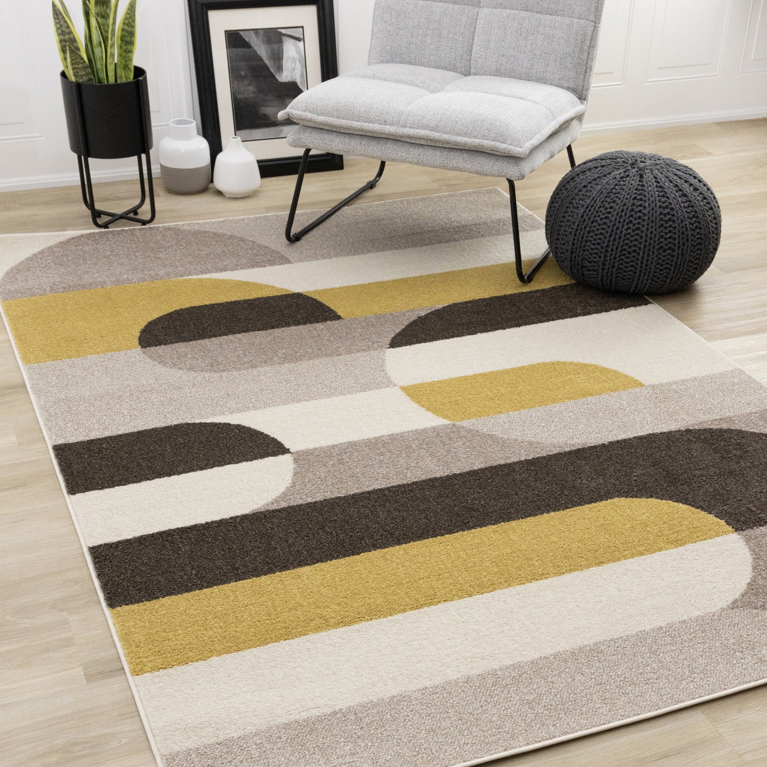 Maui Contemporary Geometric Area Rug - 5' X 8' - Cream/Yellow