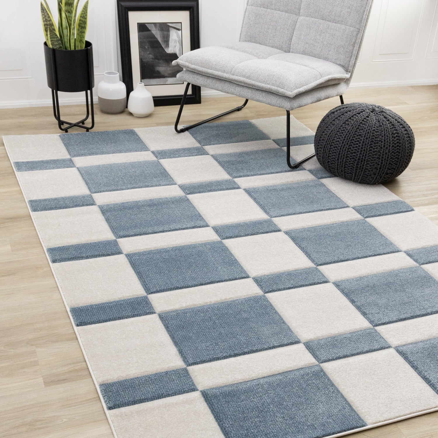 Finley Modern Geometric Area Rug - 8' X 11' - Blue/White