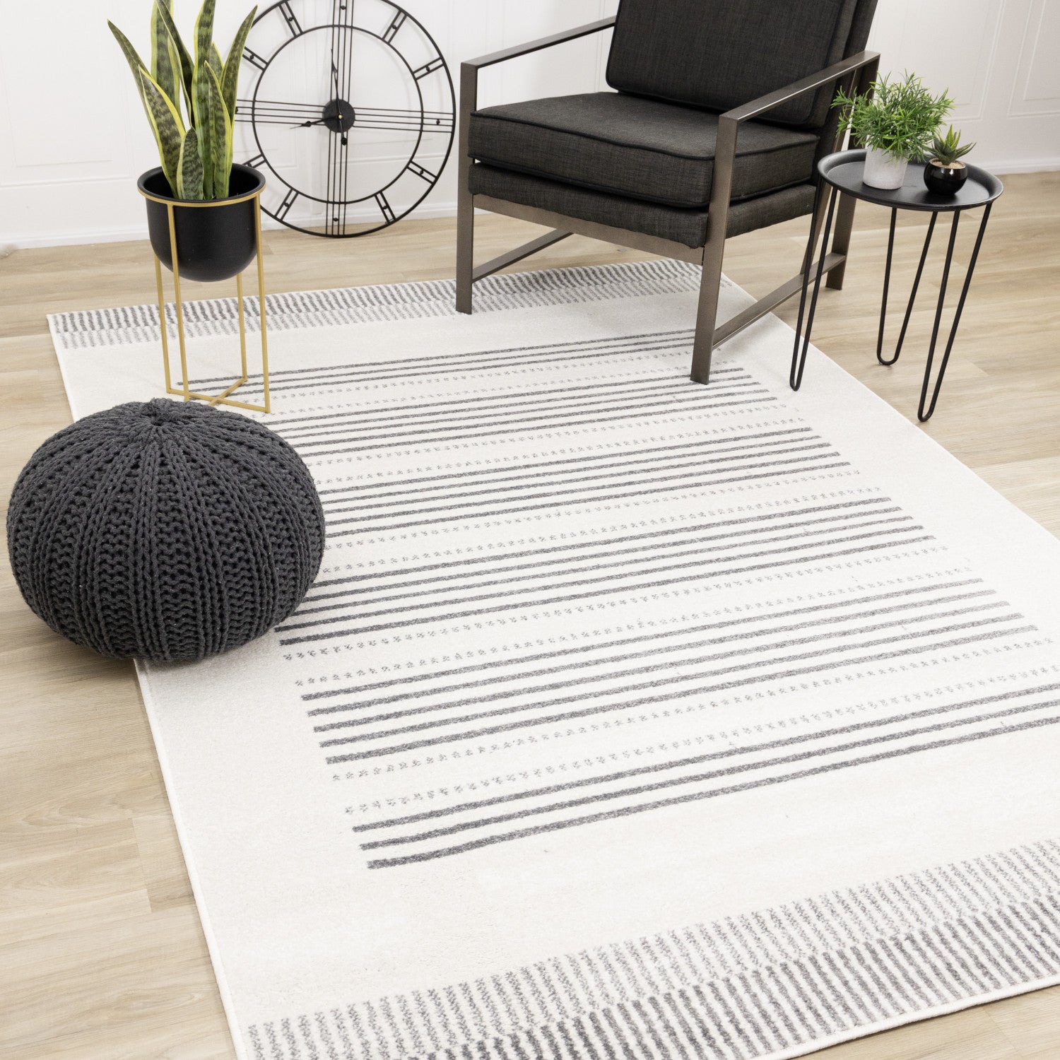 Claremont Sleek Modern Lines Area Rug - 5' X 8' - White/Grey