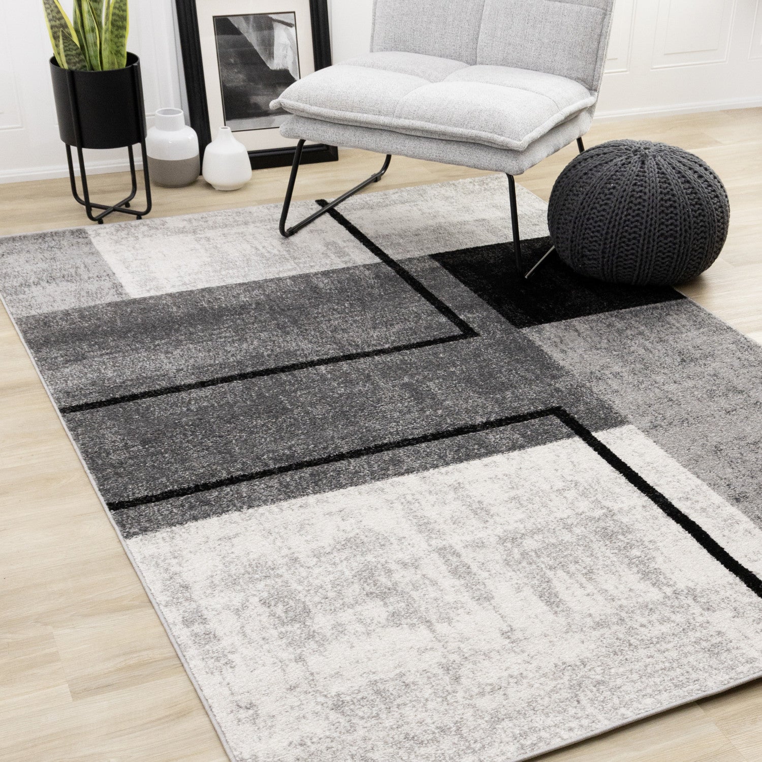 Elise Modern Geometric Area Rug - 5' X 8' - Grey/Black/White
