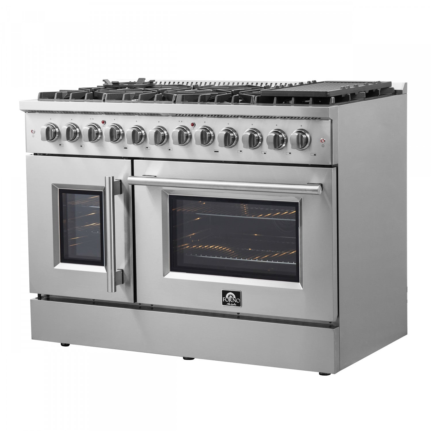 Forno Galiano 48" Stainless Steel Freestanding Dual Fuel Double Oven Range with True Convection (6.58 Cu. Ft.) - FFSGS6356-48