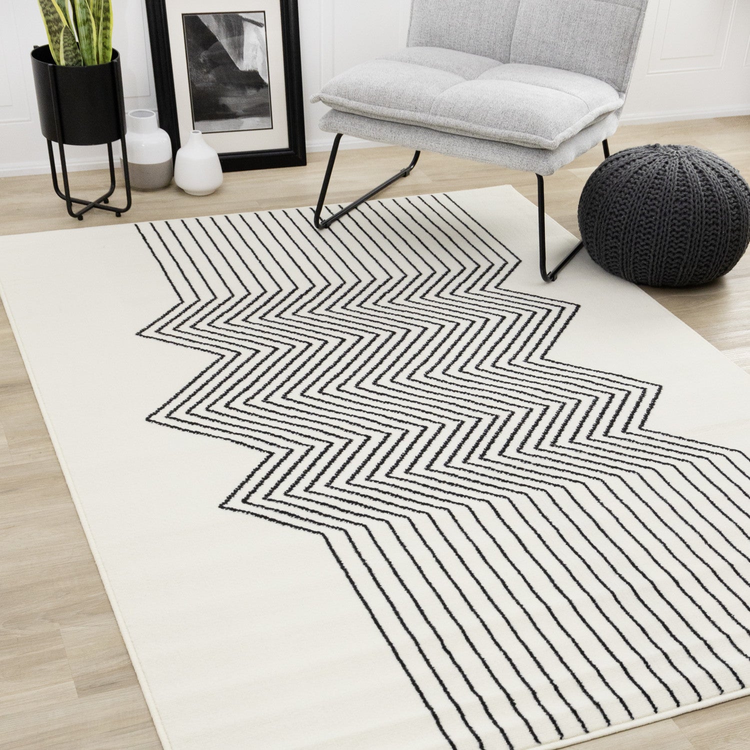 Functional Modern Soundwaves Area Rug - 5' X 8' - White/Black
