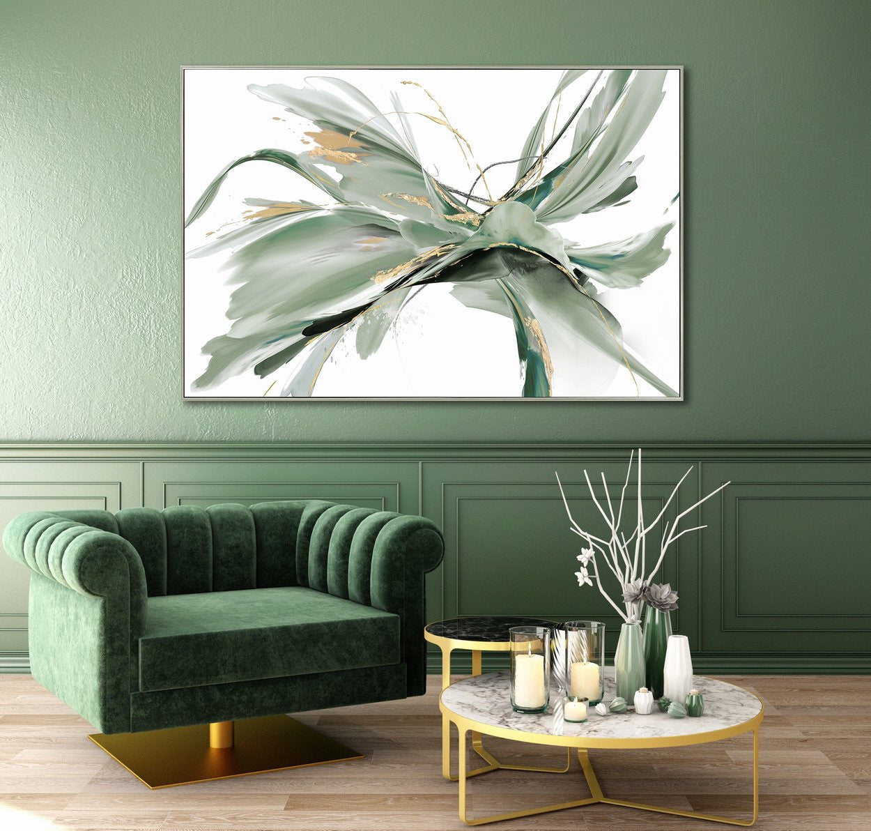 Emerald Burst Wall Art - Green - 32 X 48