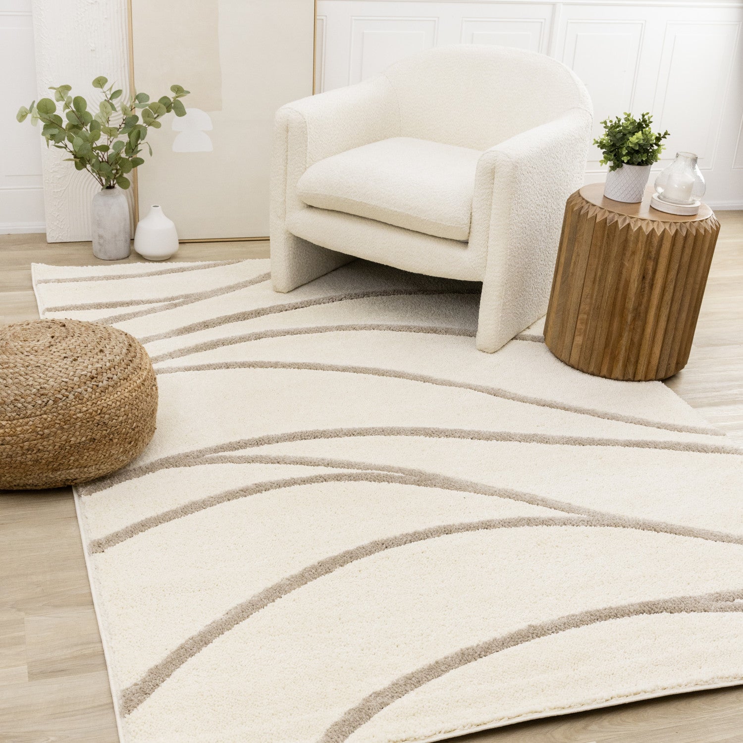 Palace Modern Curves Area Rug - 8' X 11' - Cream/Taupe
