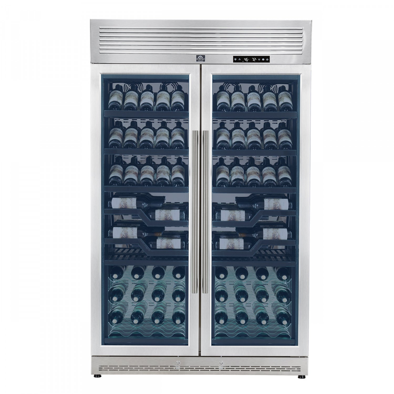 Forno Abruzzo 48" Stainless Steel 102 Bottle Dual Zone Wine Cellar with Green Holders (24 Cu. Ft.) - FWCDR6610-48S