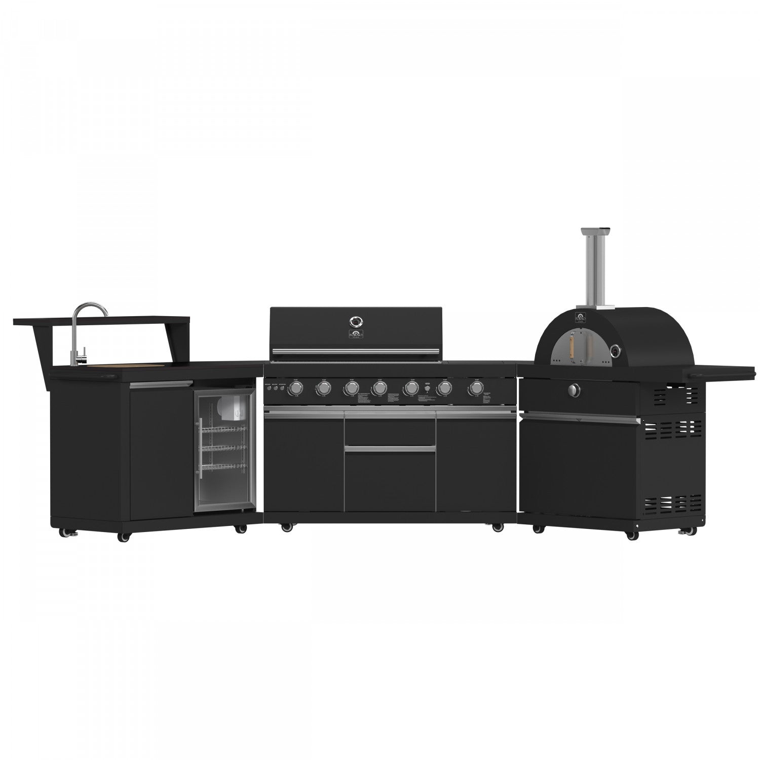 Forno All'Aperto Black Countertop Outdoor Kitchen with 74,600 BTU BBQ, Pizza Oven and Bar Module - FODKT2551BLK