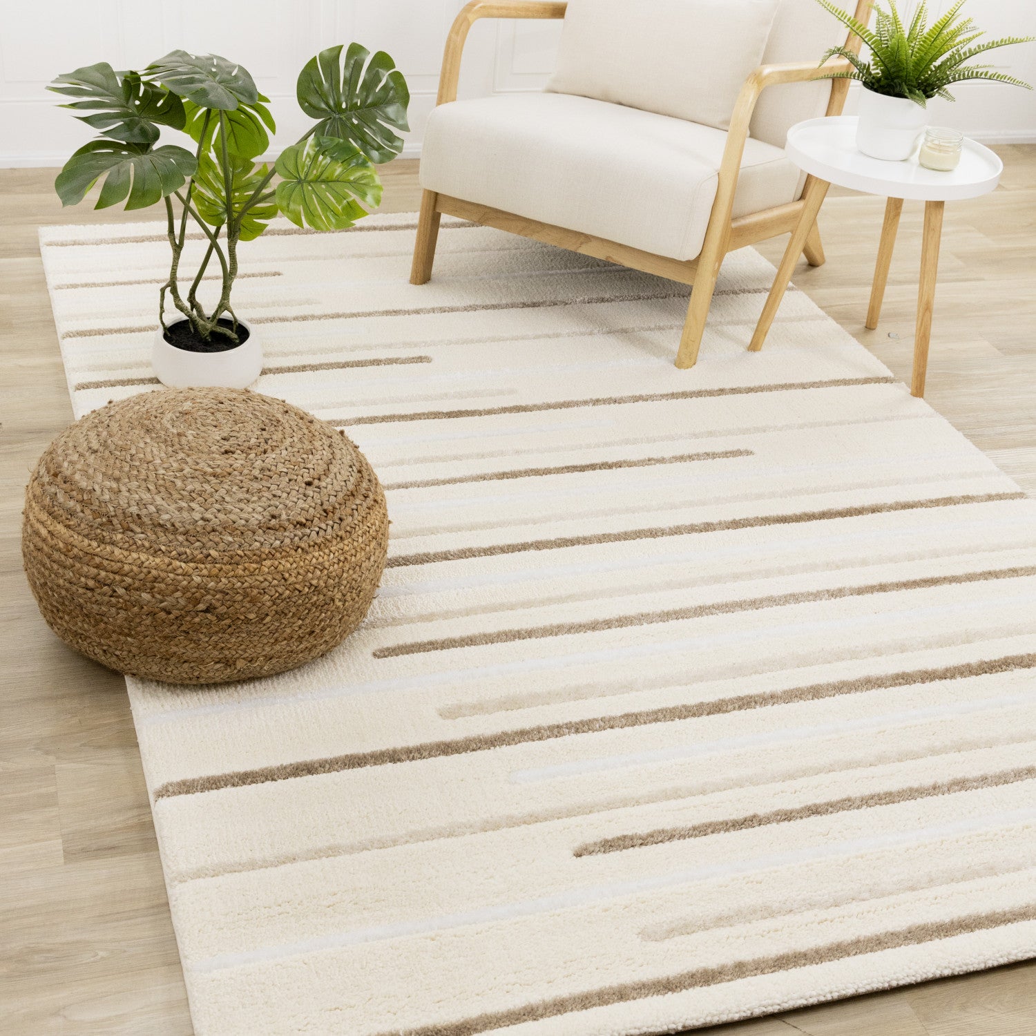 Sasha Soft Modern Lines Area Rug - 8' X 11' - Cream
