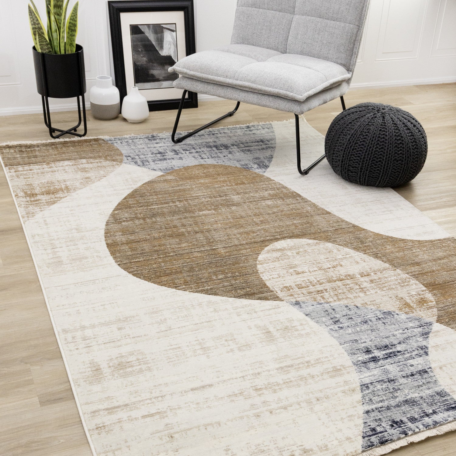 Sterling Modern Teardrop Area Rug - 8' X 11' - Brown/Cream