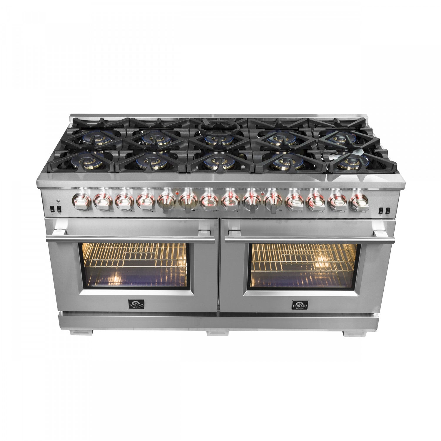 Forno Capriasca 60" Stainless Steel Dual Fuel Double Oven Range with True Convection And Air Fry (8.54 Cu. Ft.) - FFSGS6187-60