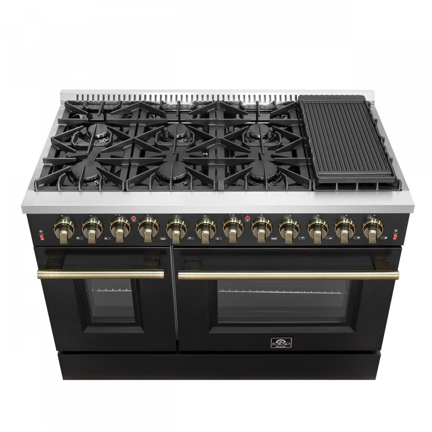 Forno Galiano 48" Black Freestanding Dual Fuel Double Oven Range with True Convection (6.58 Cu. Ft.) - FFSGS6156-48BLK