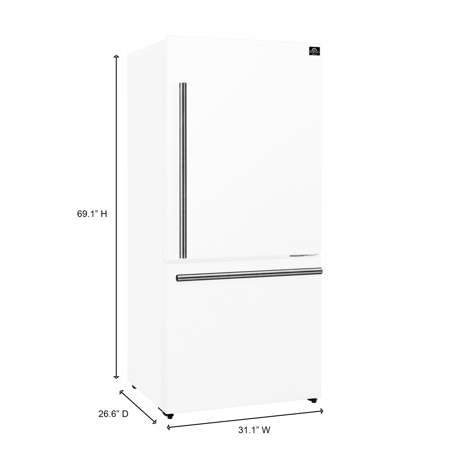 Forno Milano 31" 17.2 Cu.Ft. White Bottom Freezer Refrigerator with Right Swing Door - FFFFD1785-31WHT