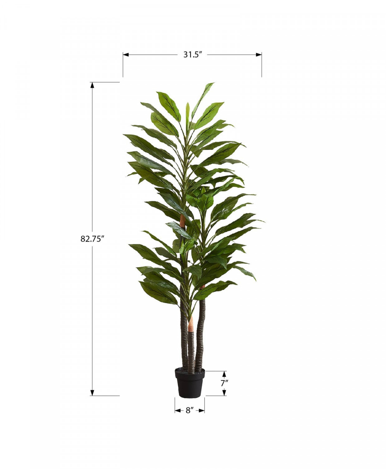 83" Dracaena Tree With 8" Black Pot - Green