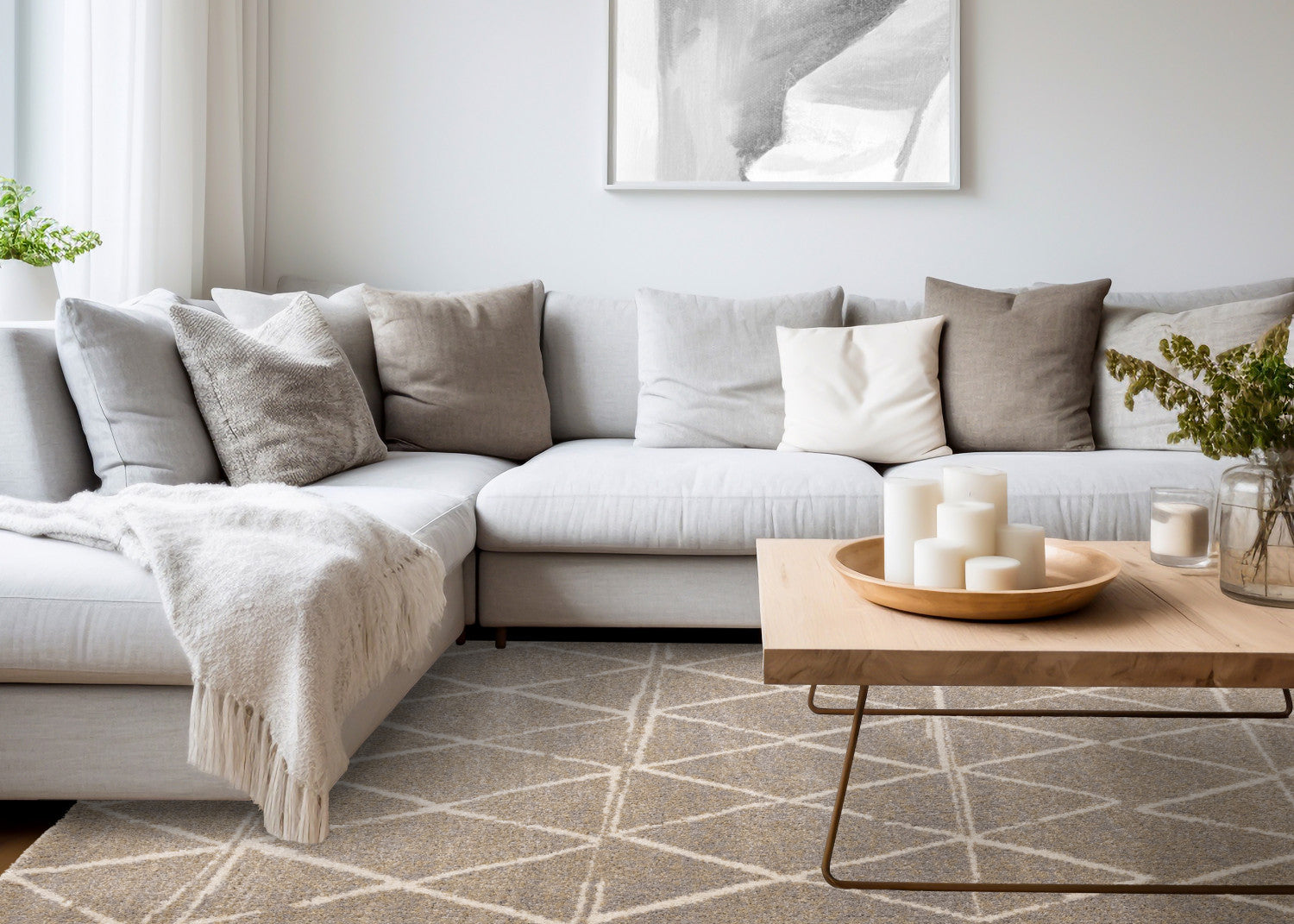 Halle Casual Contemporary Trellis Area Rug - 8' X 11' - Greige/Cream