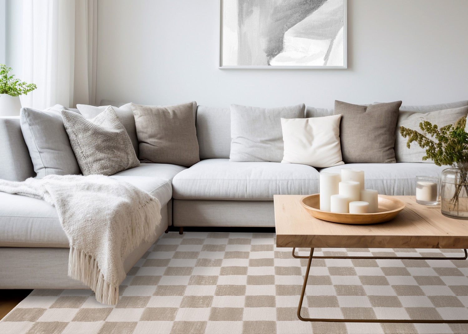 Logan Modern Checkered Area Rug - 8' X 11' - Beige/Cream