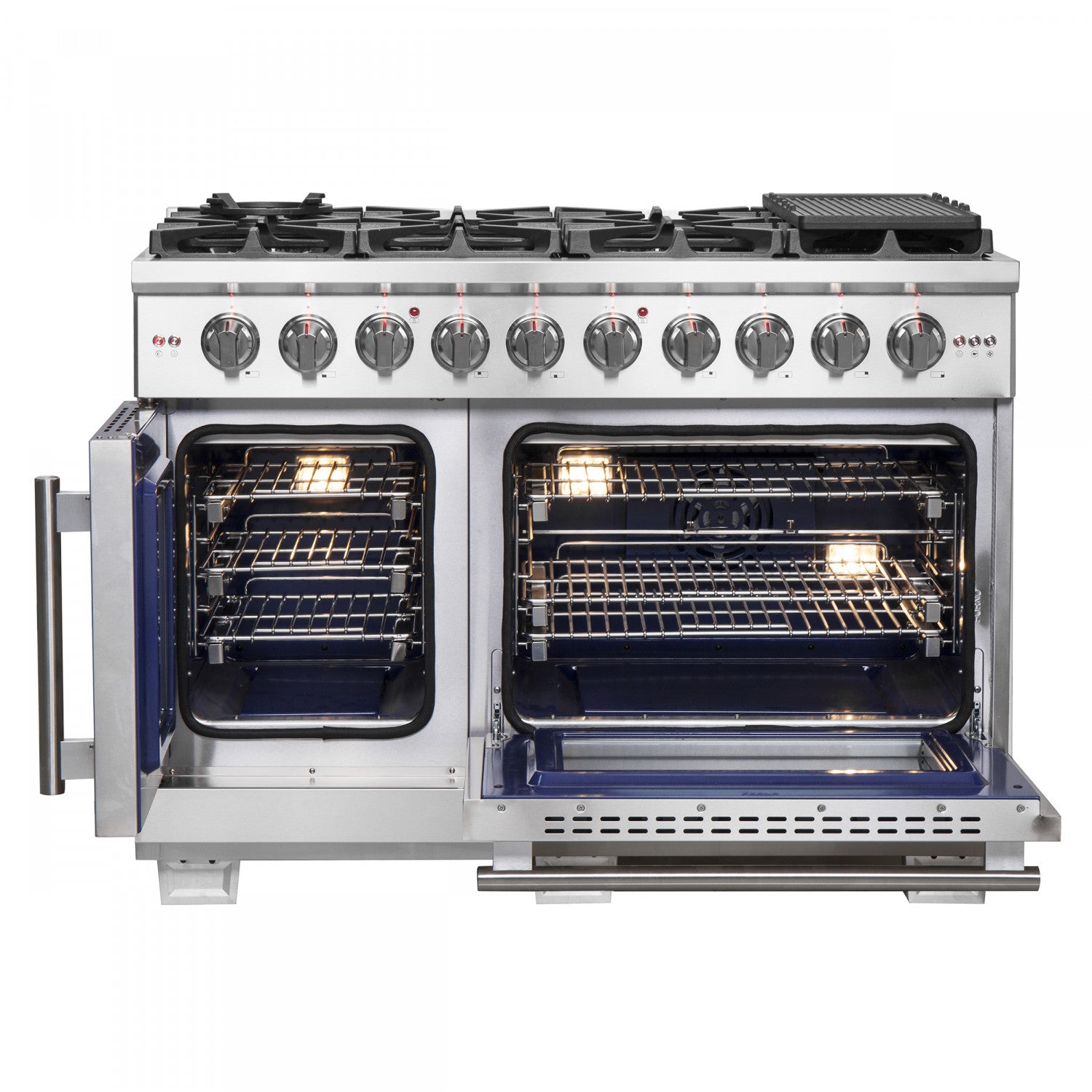 Forno Capriasca 48" Stainless Steel Freestanding Double Oven Gas Range with Air Fry (6.58 Cu. Ft.) - FFSGS6460-48