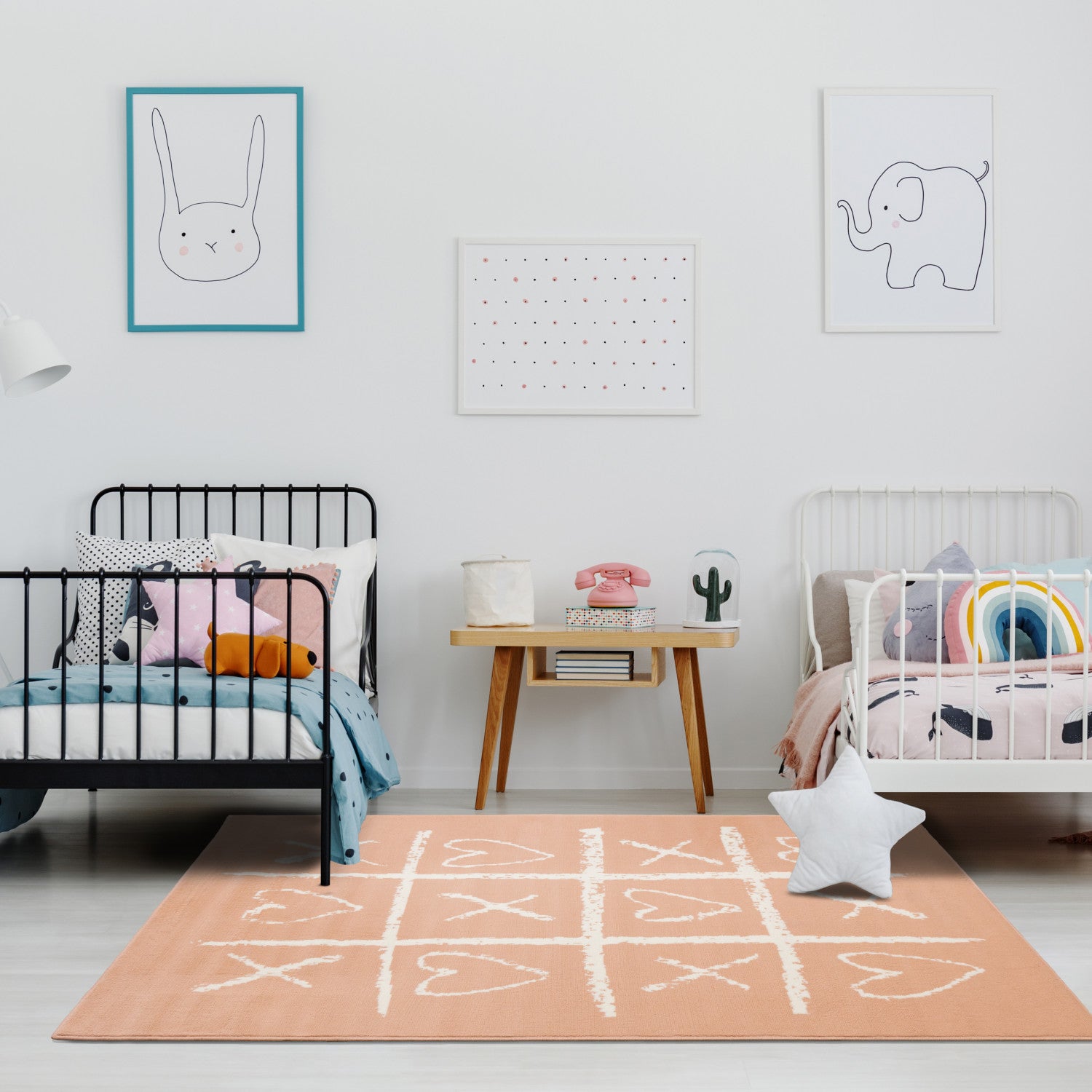 Kids Playing Board Area Rug - 4' X 6' - Pink/Cream