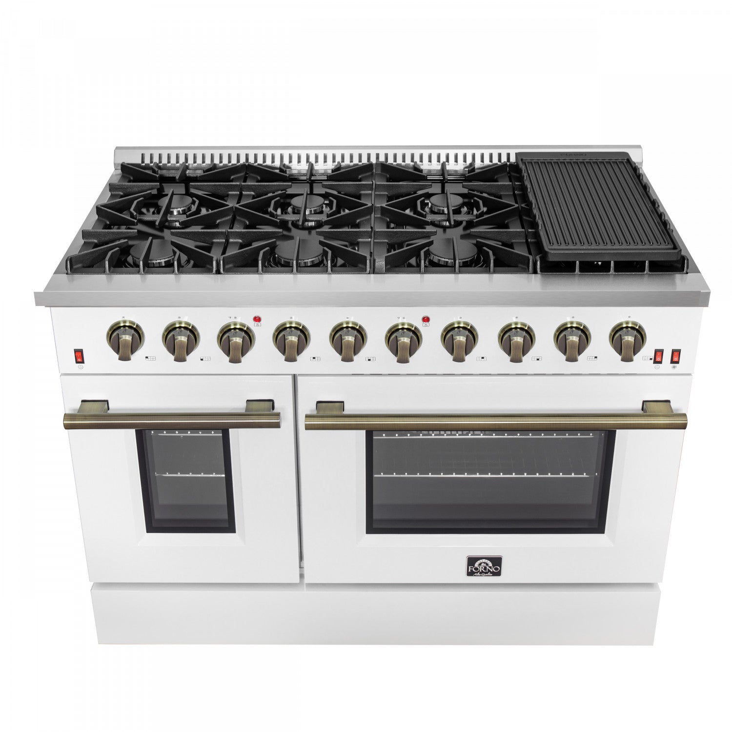 Forno Galiano 48" White Freestanding Double Oven Gas Range (6.58 Cu. Ft.) - FFSGS6244-48WHT