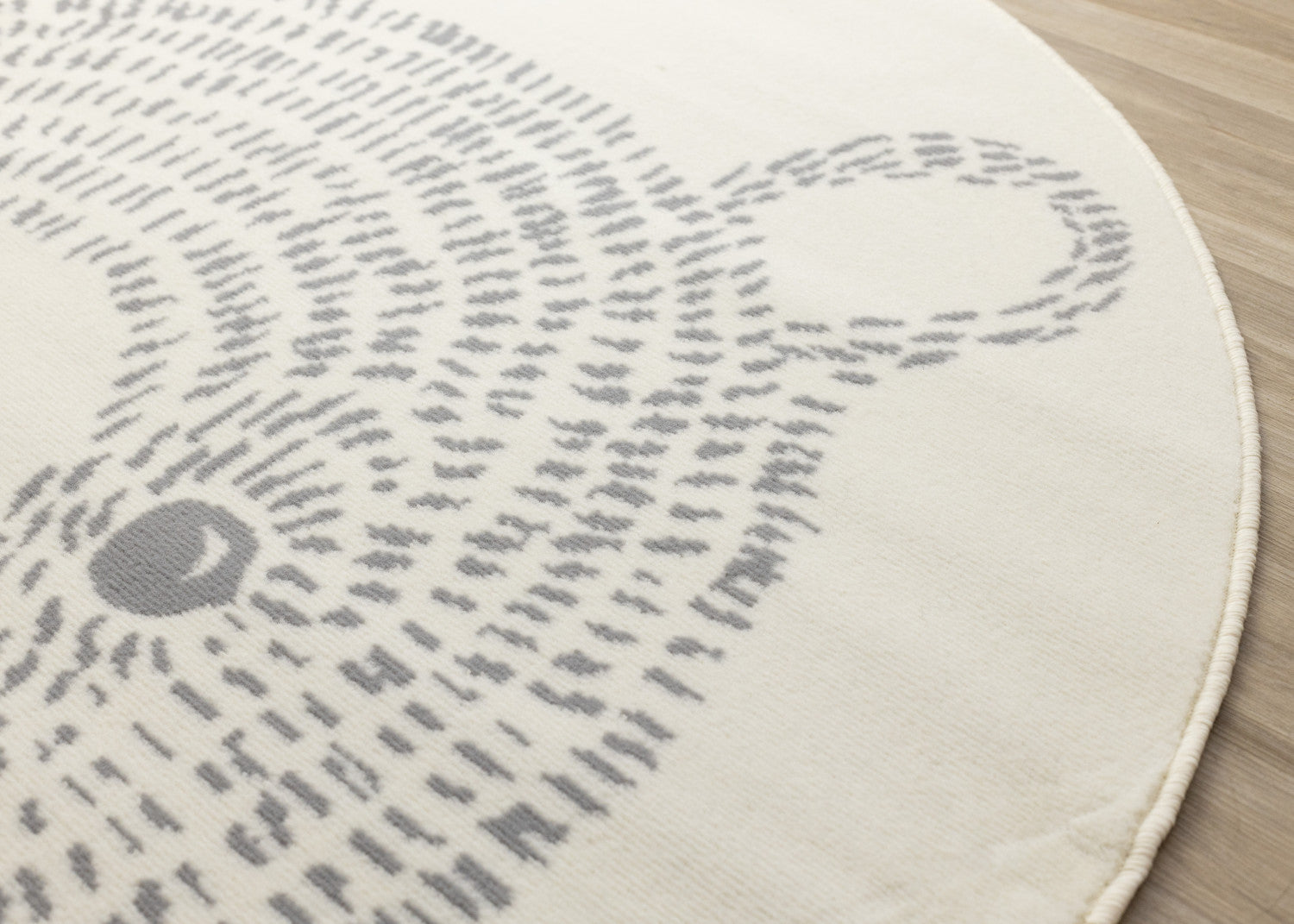 Kids Teddy Bear Area Rug - 5ft Round - Cream/Grey