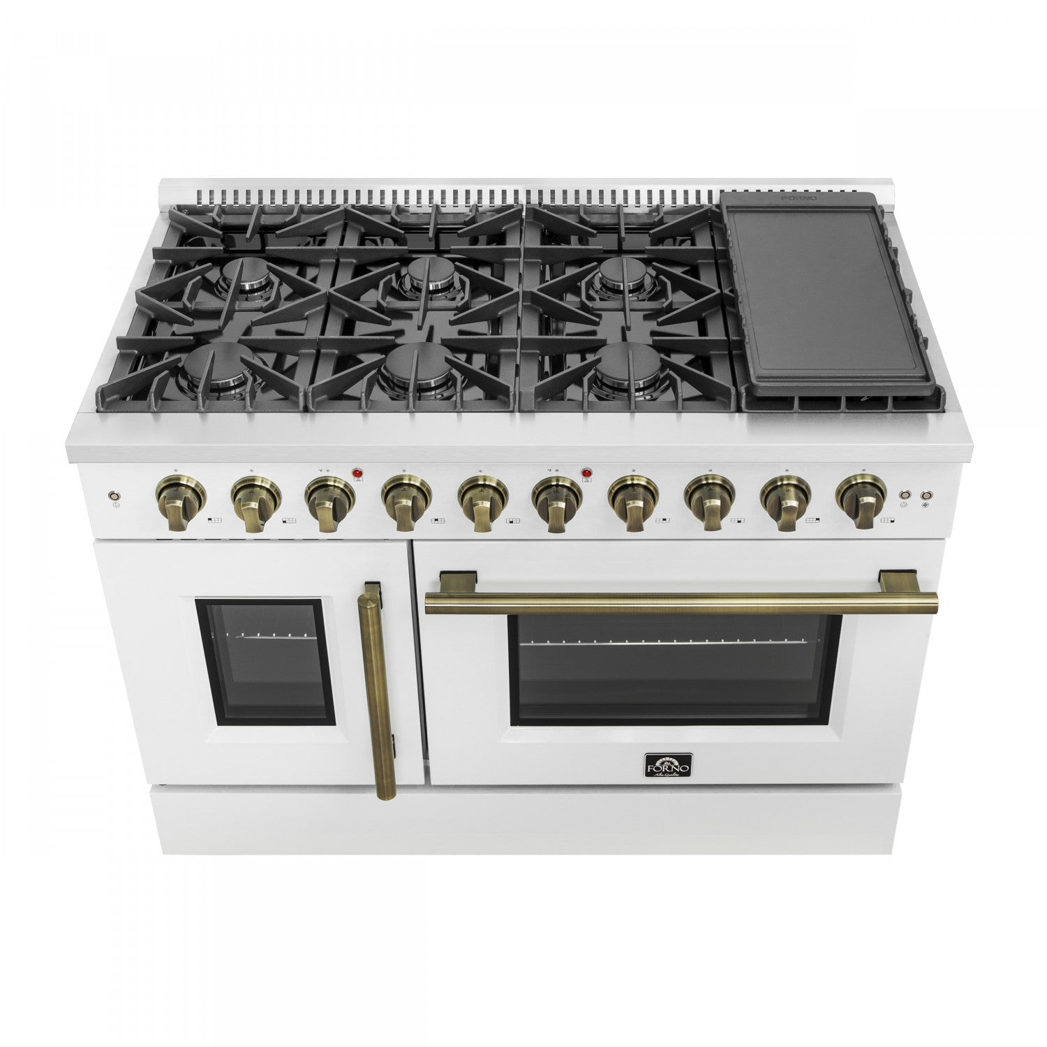 Forno Galiano 48" White Freestanding Double Oven Gas Range (6.58 Cu. Ft.) - FFSGS6444-48WHT