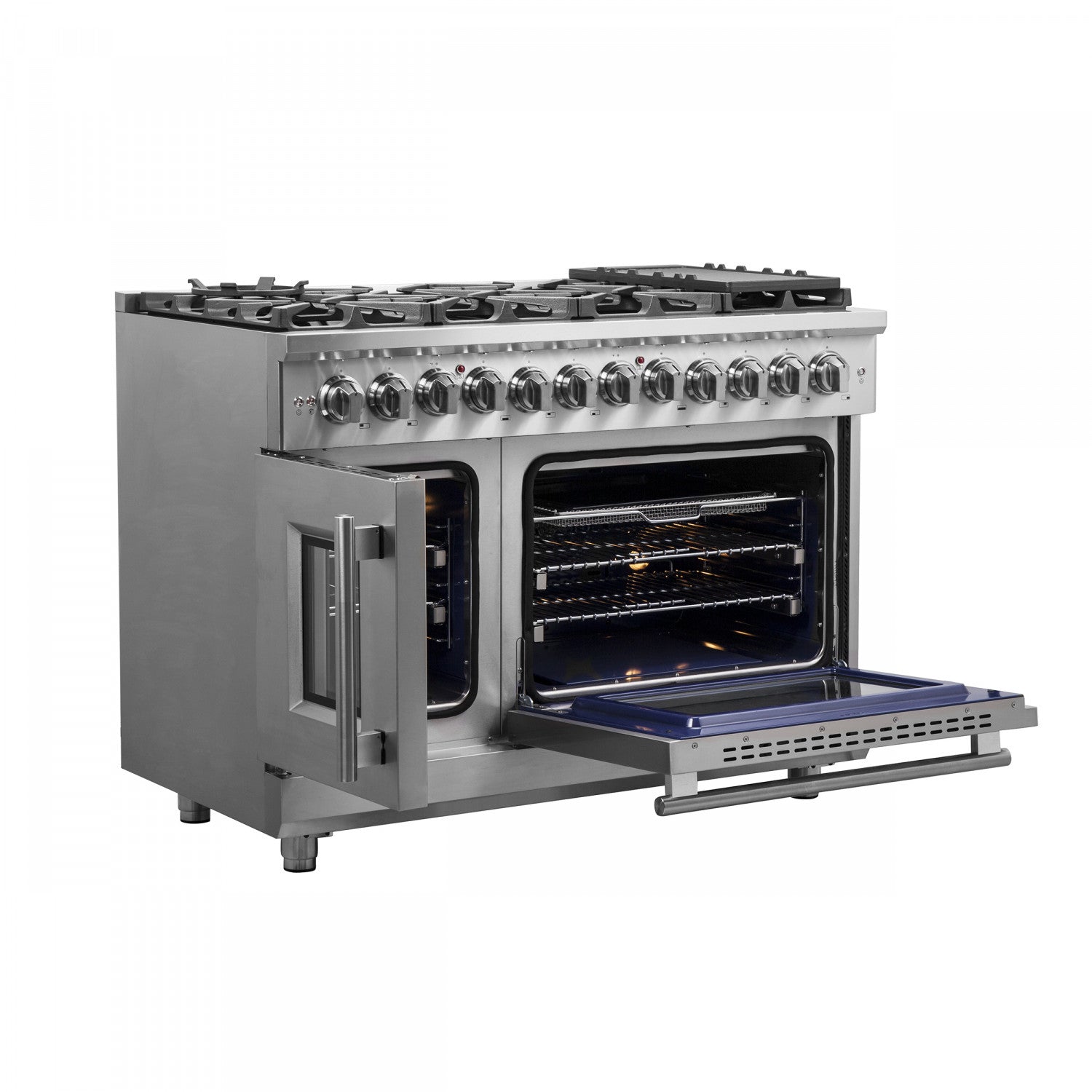 Forno Massimo 48" Stainless Steel Freestanding Dual Fuel Double Oven Range with Air Fry (6.58 Cu. Ft.) - FFSGS6325-48