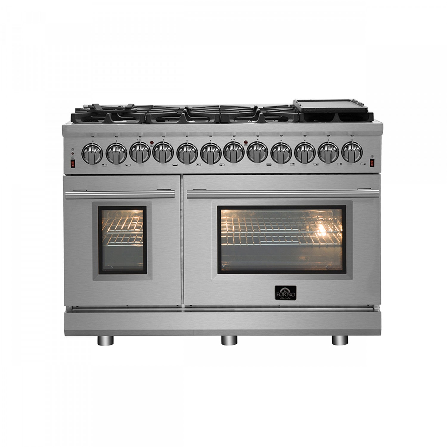Forno Massimo 48" Stainless Steel Freestanding Double Oven Gas Range with Air Fry (6.58 Cu. Ft.) - FFSGS6239-48