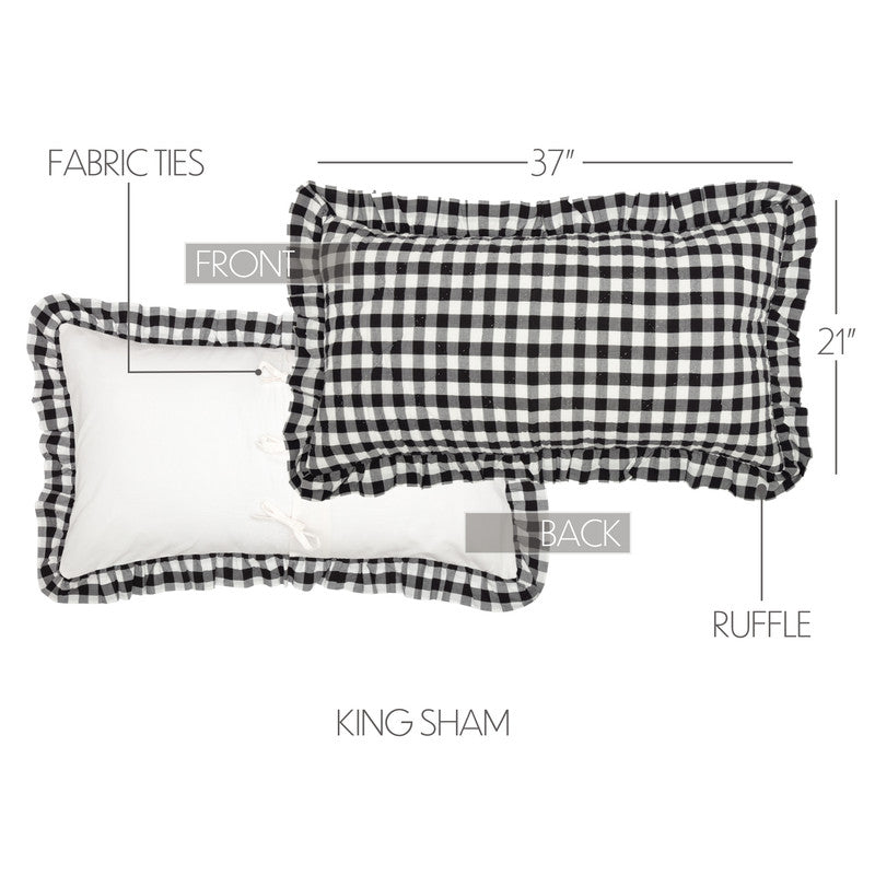 Selena III Ruffled King Sham - Black Check