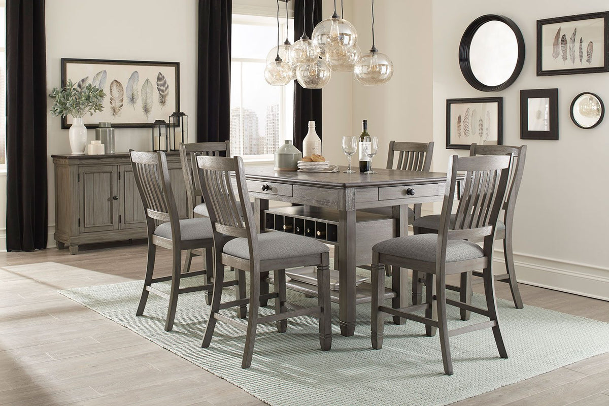 Harold Counter Height Dining Table - Grey, Antique