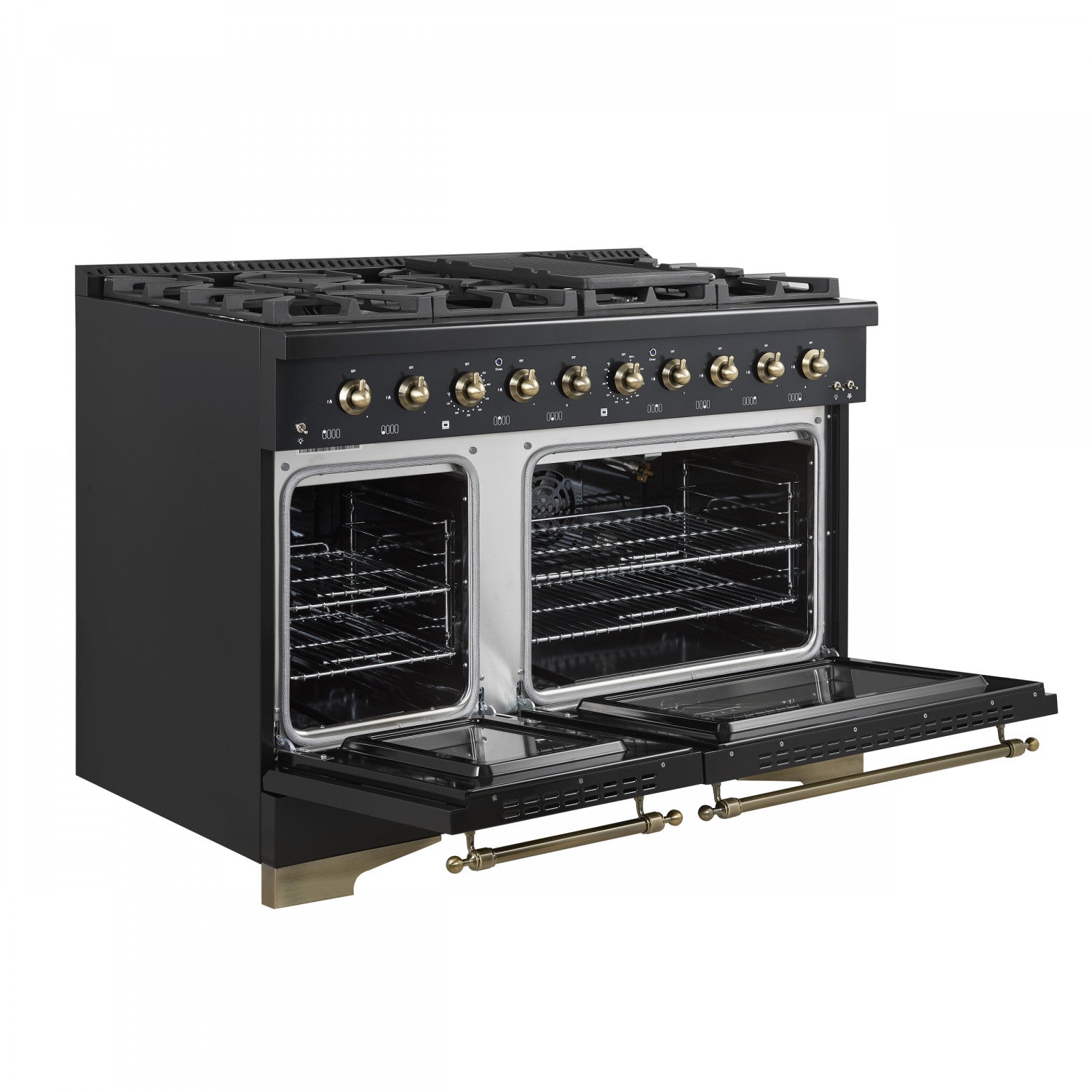 Forno Antico 48" Black Freestanding Double Oven Gas Range (5.5 Cu. Ft.) - FFSGS6219-48BLK