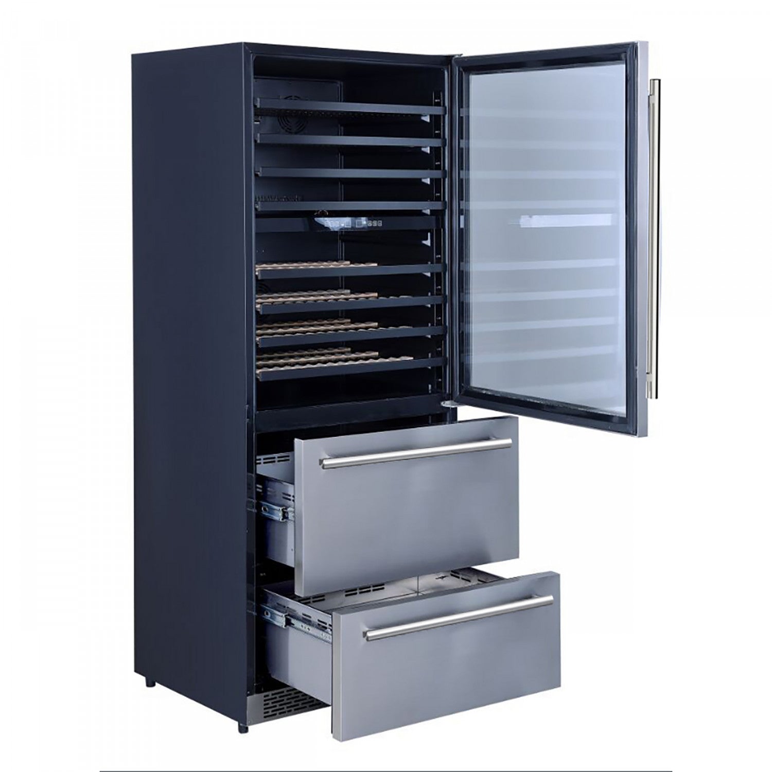 Forno Capraia 30" Stainless Steel 144 Bottle Dual Zone Wine Cooler with Two Beverage Drawers - FWCDR6661-30S