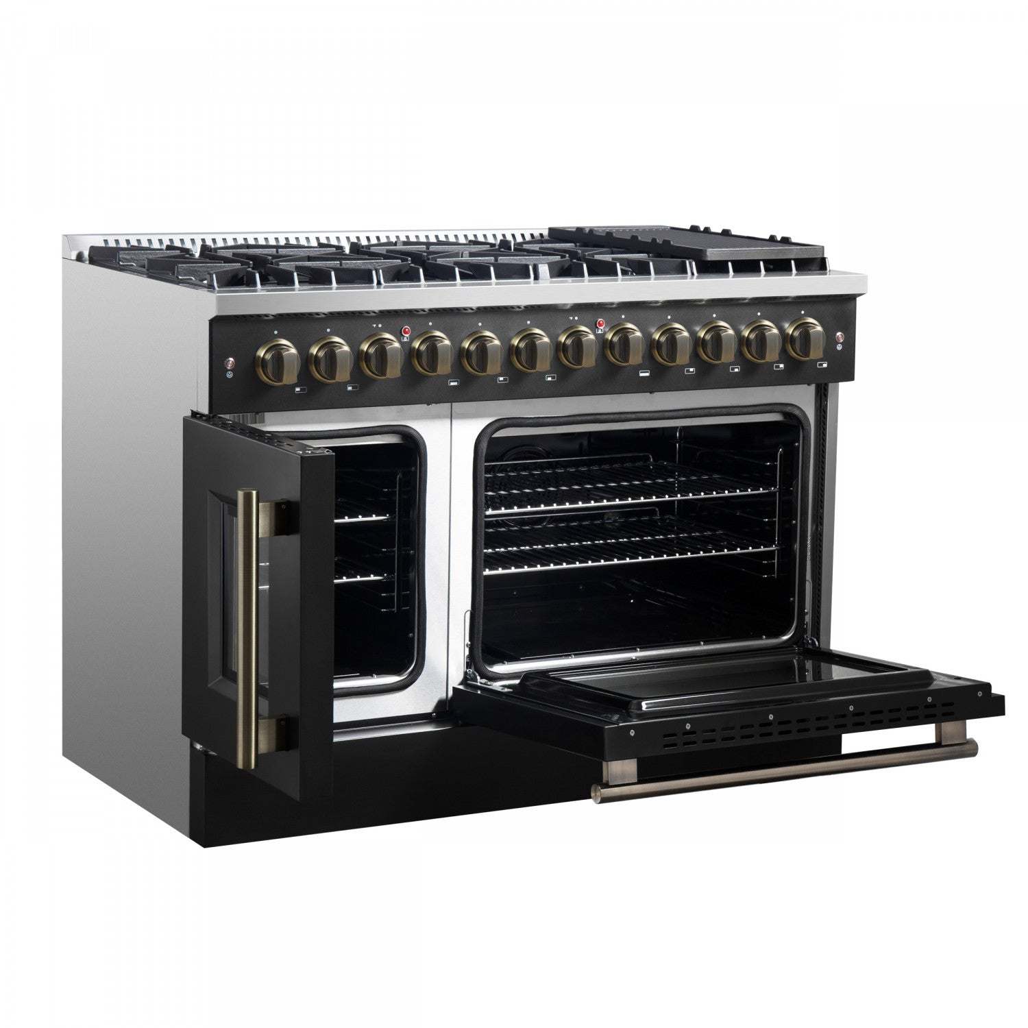 Forno Galiano 48" Black Freestanding Dual Fuel Double Oven Range with True Convection (6.58 Cu. Ft.) - FFSGS6356-48BLK