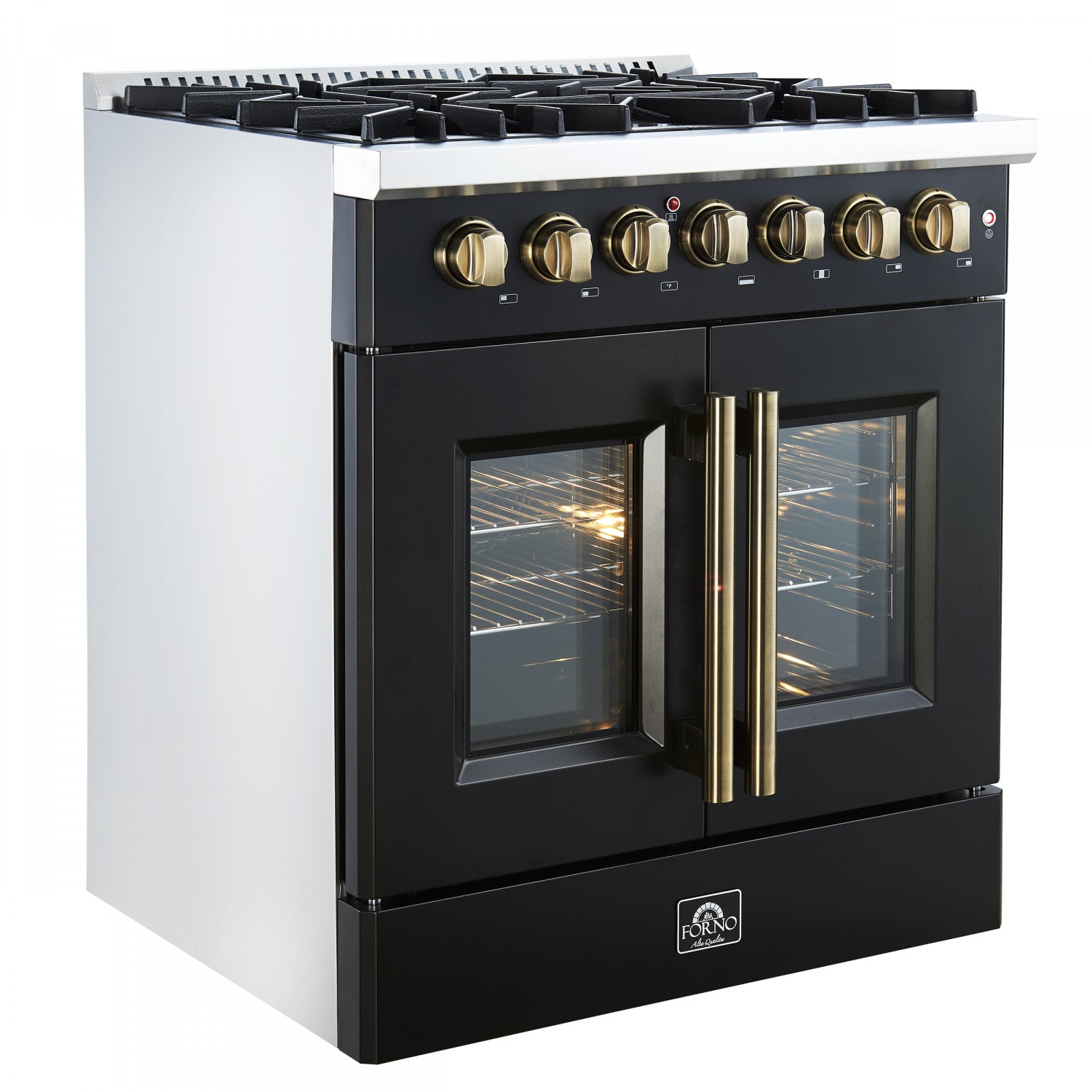 Forno Galiano 30" Black French Door Dual Fuel Range with True Convection (4.32 Cu. Ft.) - FFSGS6356-30BLK