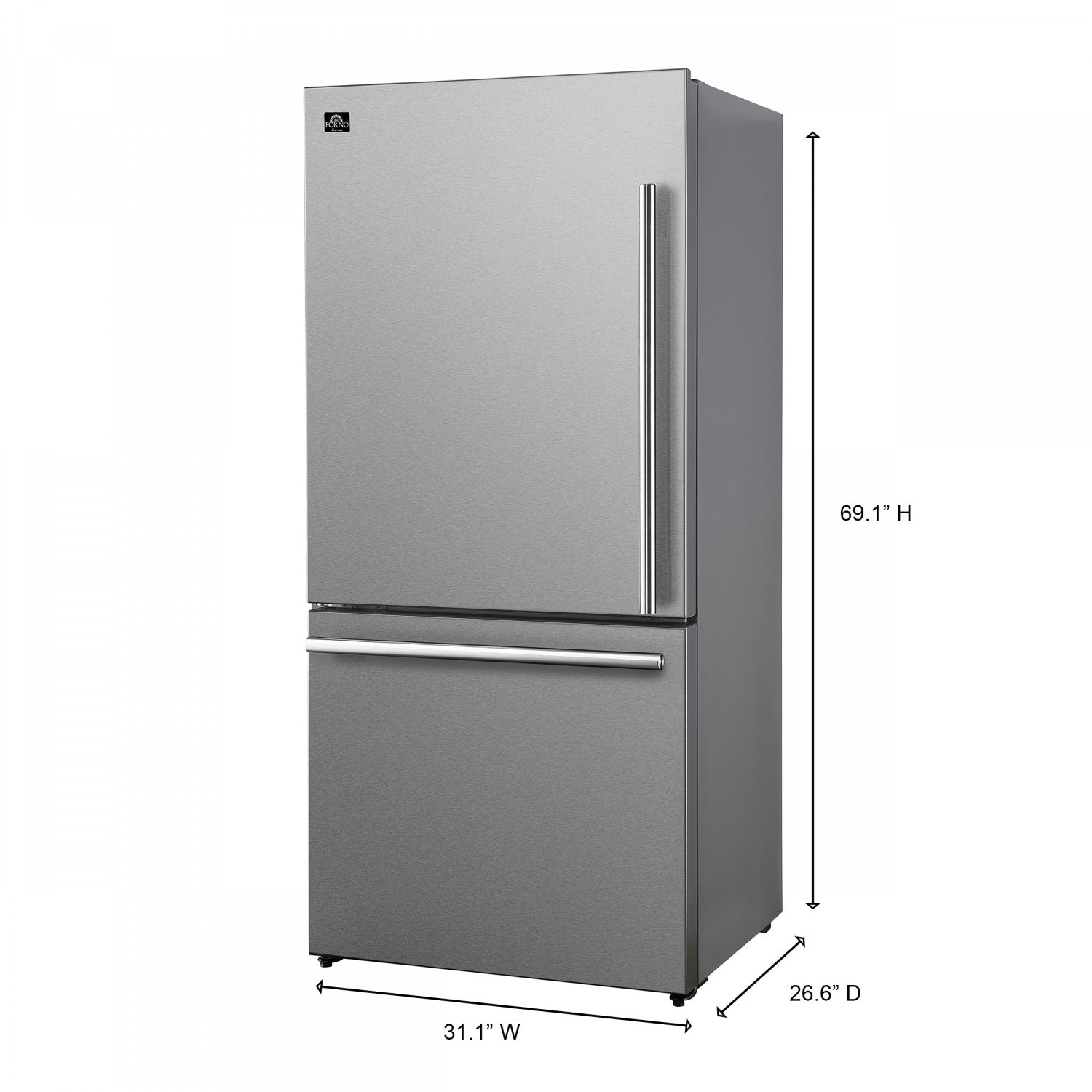Forno Milano 31" 17.2 Cu.Ft. Stainless Steel Bottom Freezer Refrigerator with Left Swing Door - FFFFD1786-31S