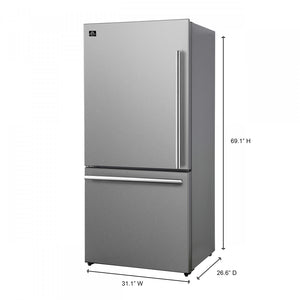 Forno Milano 31" 17.2 Cu.Ft. Stainless Steel Bottom Freezer Refrigerator with Left Swing Door - FFFFD1786-31S