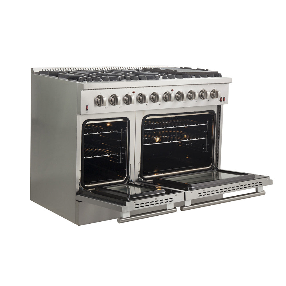 Forno Galiano 48" Stainless Steel Freestanding Double Oven Gas Range (6.58 Cu. Ft.) - FFSGS6244-48