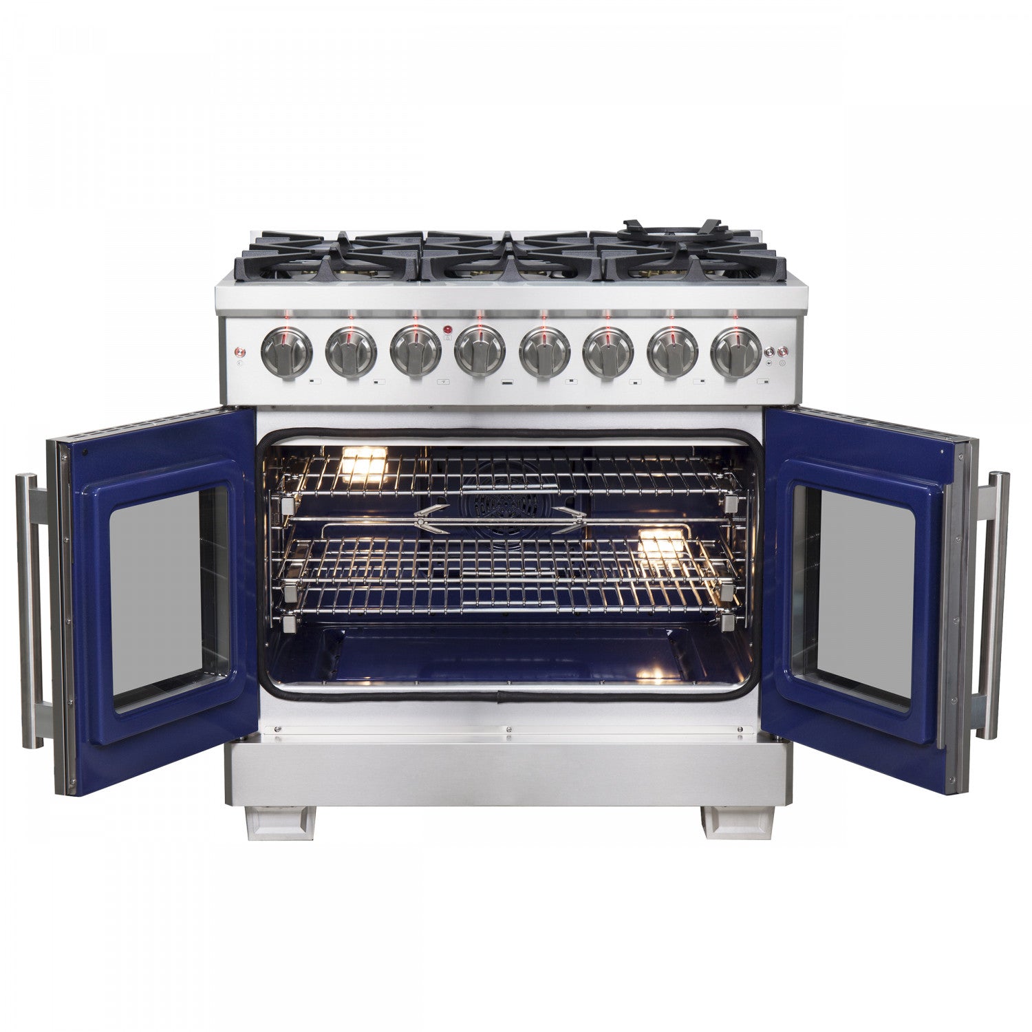 Forno Capriasca 36" Stainless Steel French Door Dual Fuel Range with True Convection (5.36 Cu. Ft.) - FFSGS6387-36