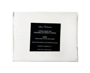 Cotton House Ens. Draps très grand 100% coton – 300 fils au pouce carré blanc