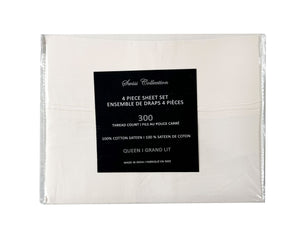 Cotton House Ens. Draps grand 100% coton – 300 fils au pouce carré ivoire