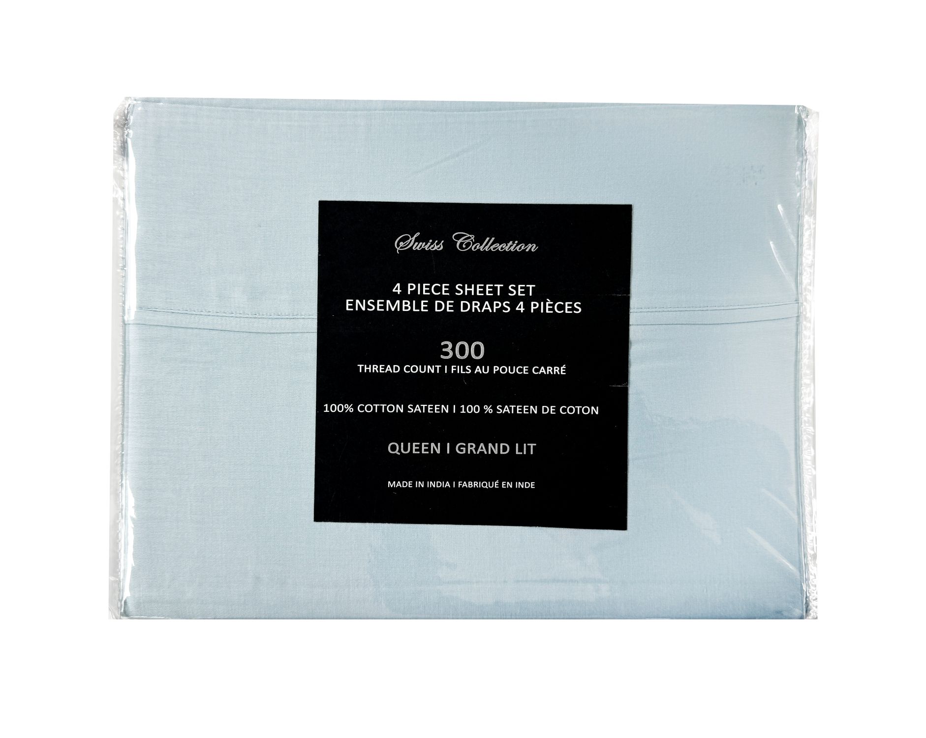 Cotton House 100% Cotton Queen Sheet Set - 300 Thread Count Light Blue